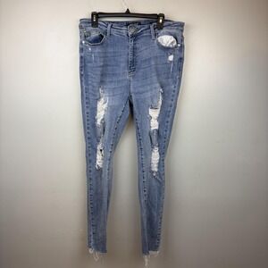 Judy Blue Jeans Womens 15/32 Blue Skinny Fit Distressed Ripped Raw Hem Ankle